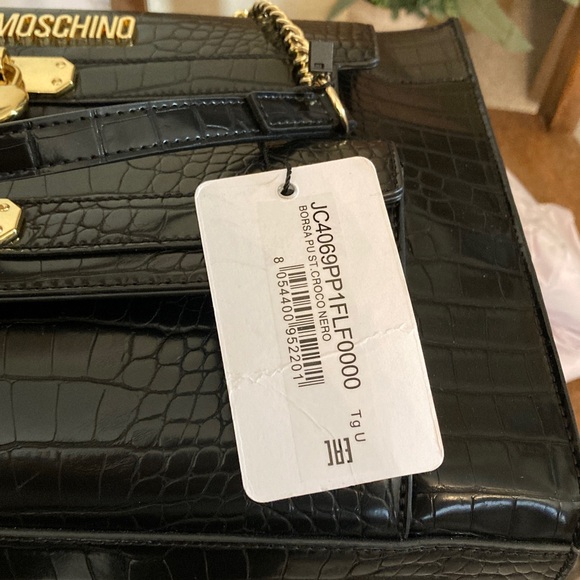Love Moschino Croc Embossed Vegan Leather Heart Charm Tote with Dust Bag NWT - Picture 12 of 12